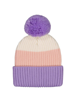 Striped beanie with pompom, Lilac/Blush/Offwhite