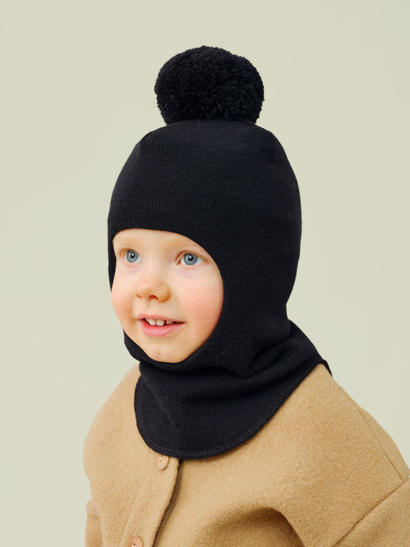 Balaclava with pompom, Black